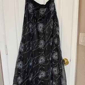 Chetta B Black A-Line Skirt with White Floral Embroidery